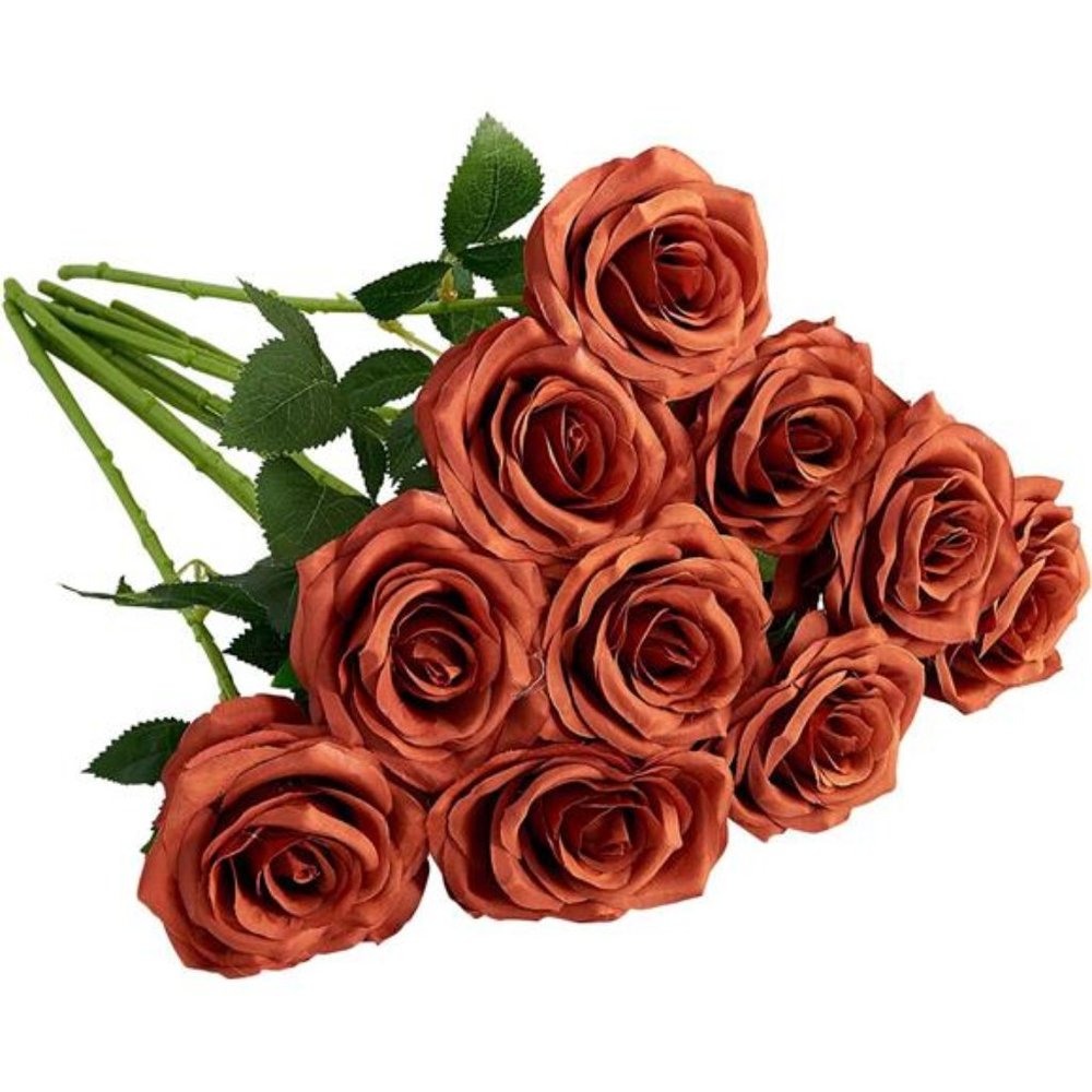 Artificial Rose 10pcs Open Flower Bouquet FauxRose Stems for Wedding Arrangement